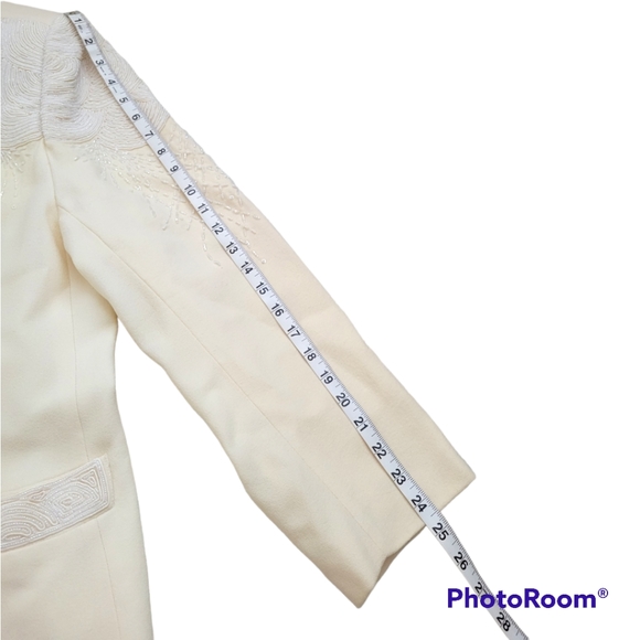 White Cream Wool Beaded Embalished  Skirt and Blazer Jacket Set Suit Size 20W - Picture 7 of 17